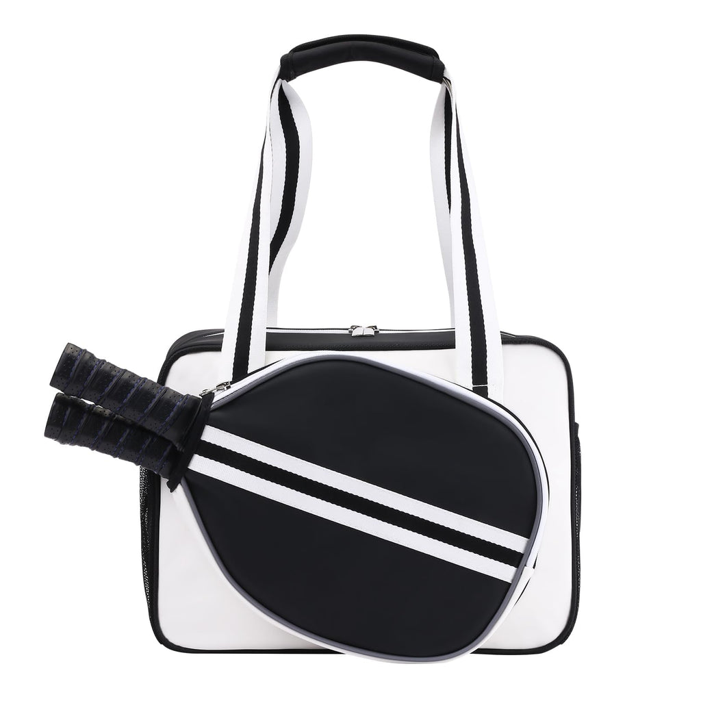 SPOENGRU PU Leather Pickleball Paddle Bag Small Black Fashion Tote