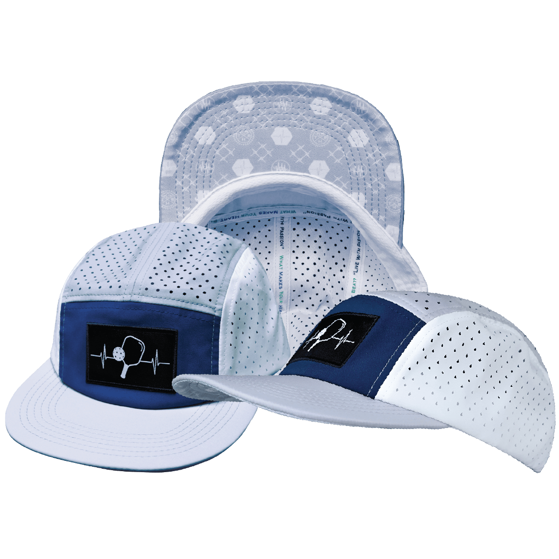Pickleball Hat - 5 Panel - Gray / Navy / White - Laser Mesh