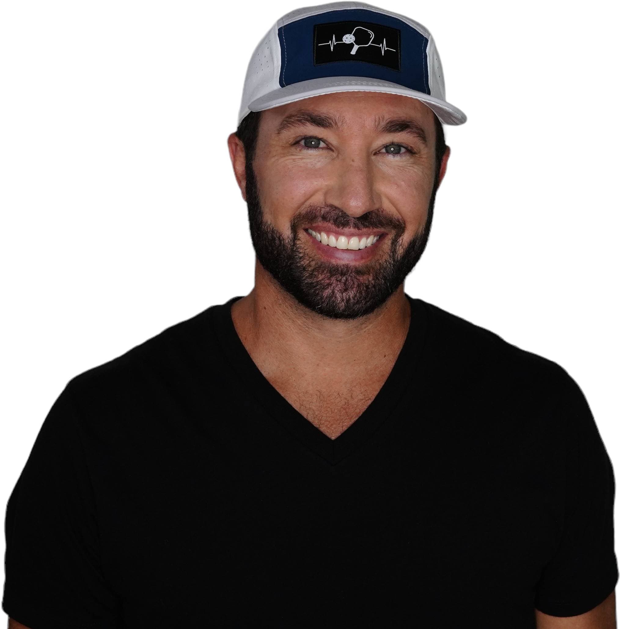 Pickleball Hat - 5 Panel - Gray / Navy / White - Laser Mesh