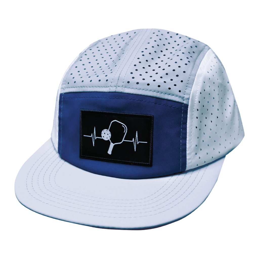 Pickleball Hat - 5 Panel - Gray / Navy / White - Laser Mesh
