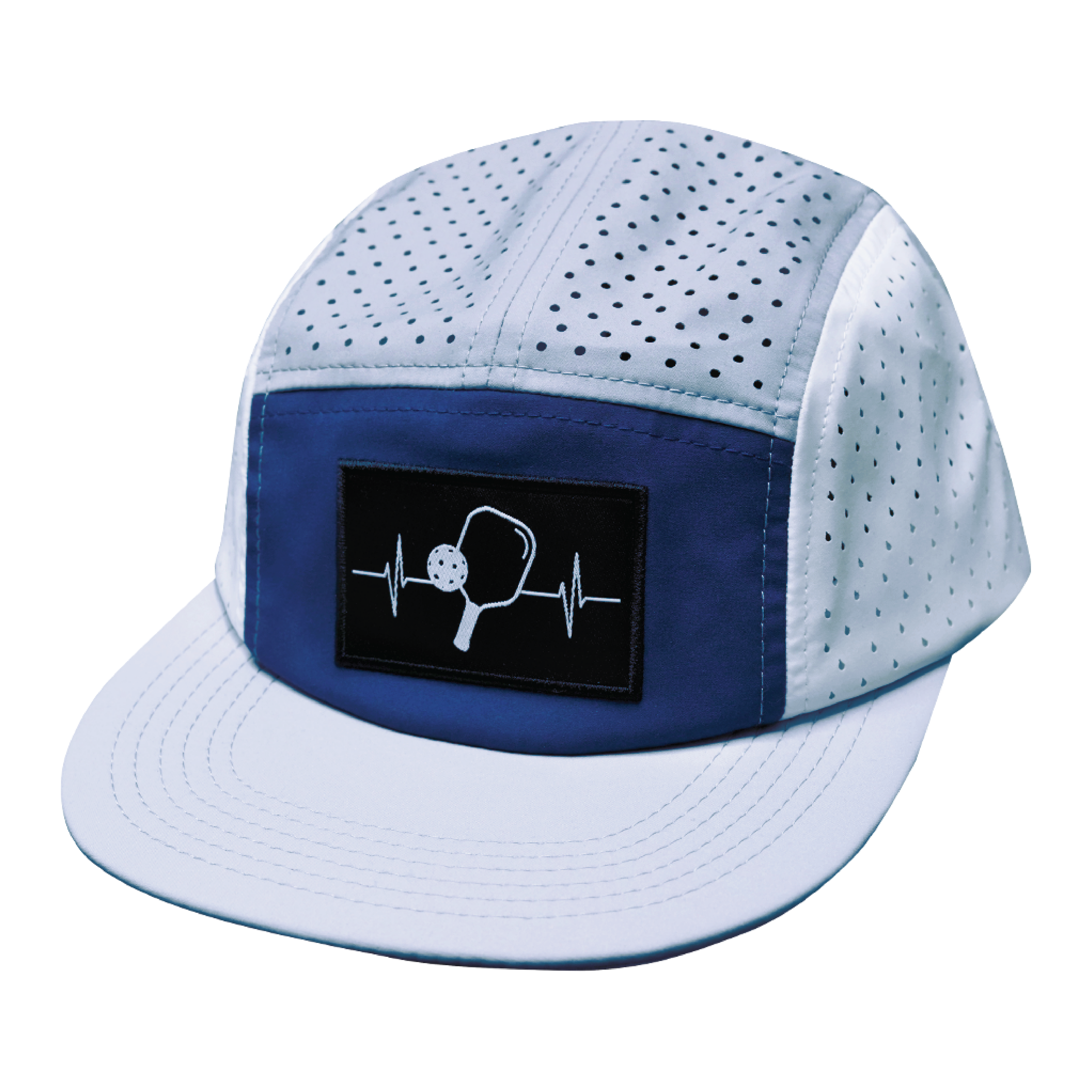 Pickleball Hat - 5 Panel - Gray / Navy / White - Laser Mesh