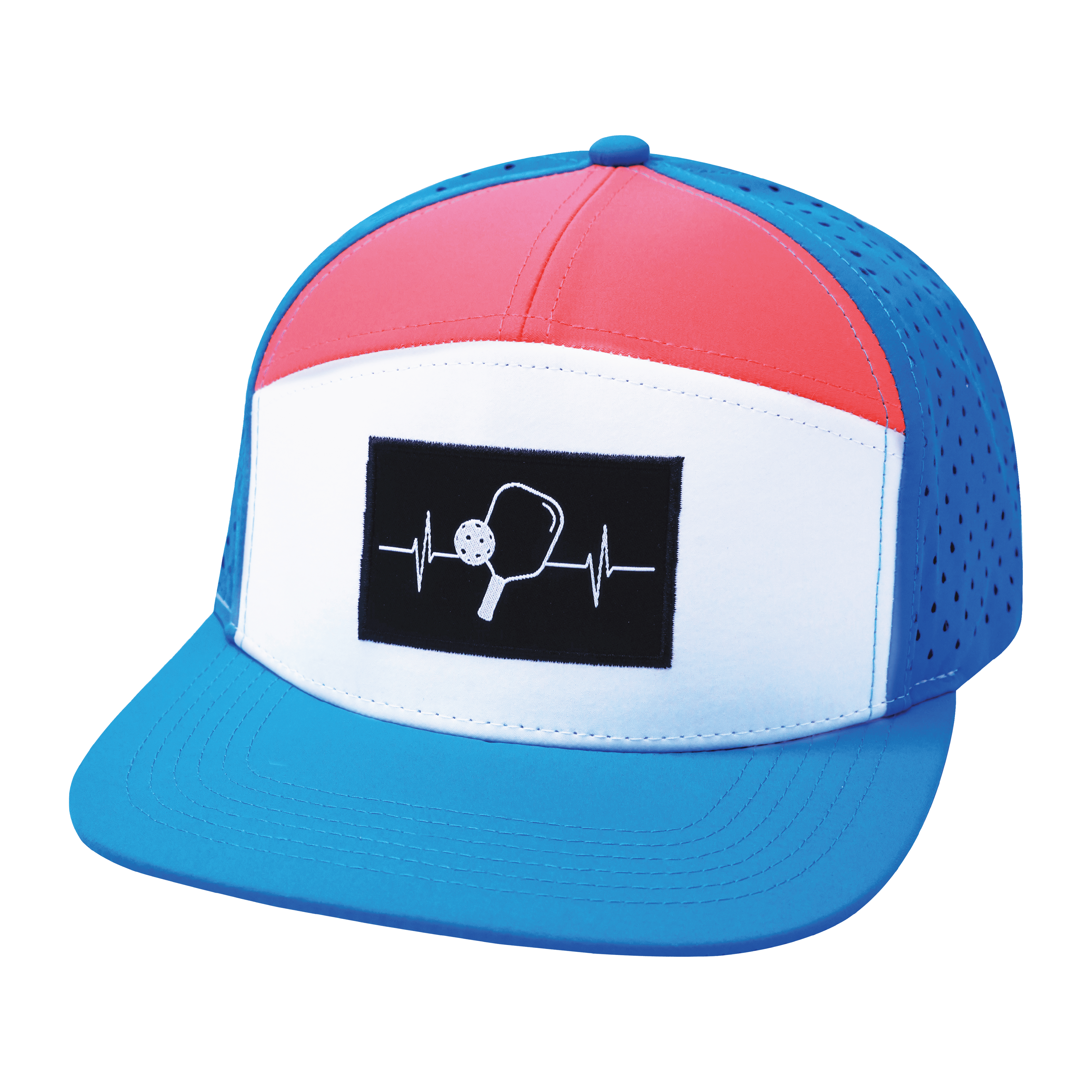 Pickleball Hat - Flat Bill - Neon Blue / White / Neon Peach - Laser Mesh