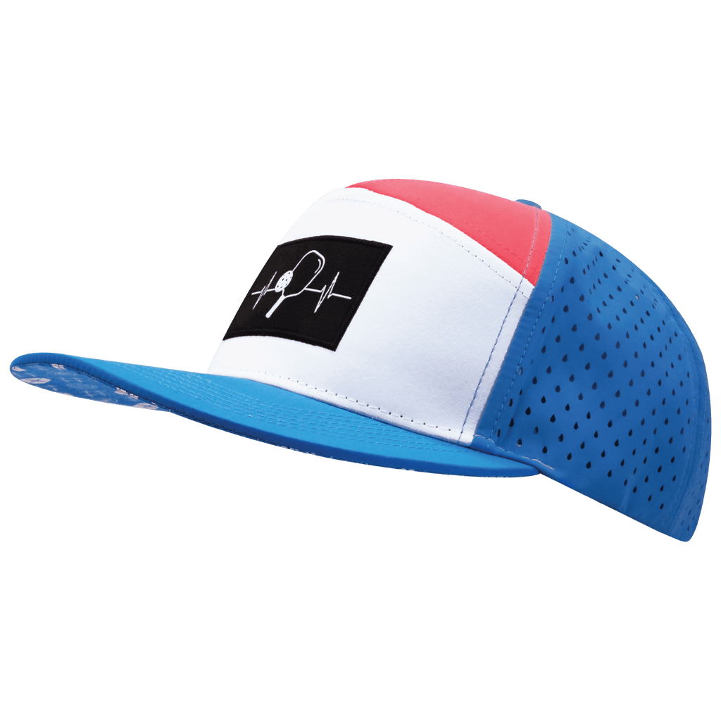 Pickleball Hat - Flat Bill - Neon Blue / White / Neon Peach - Laser Mesh